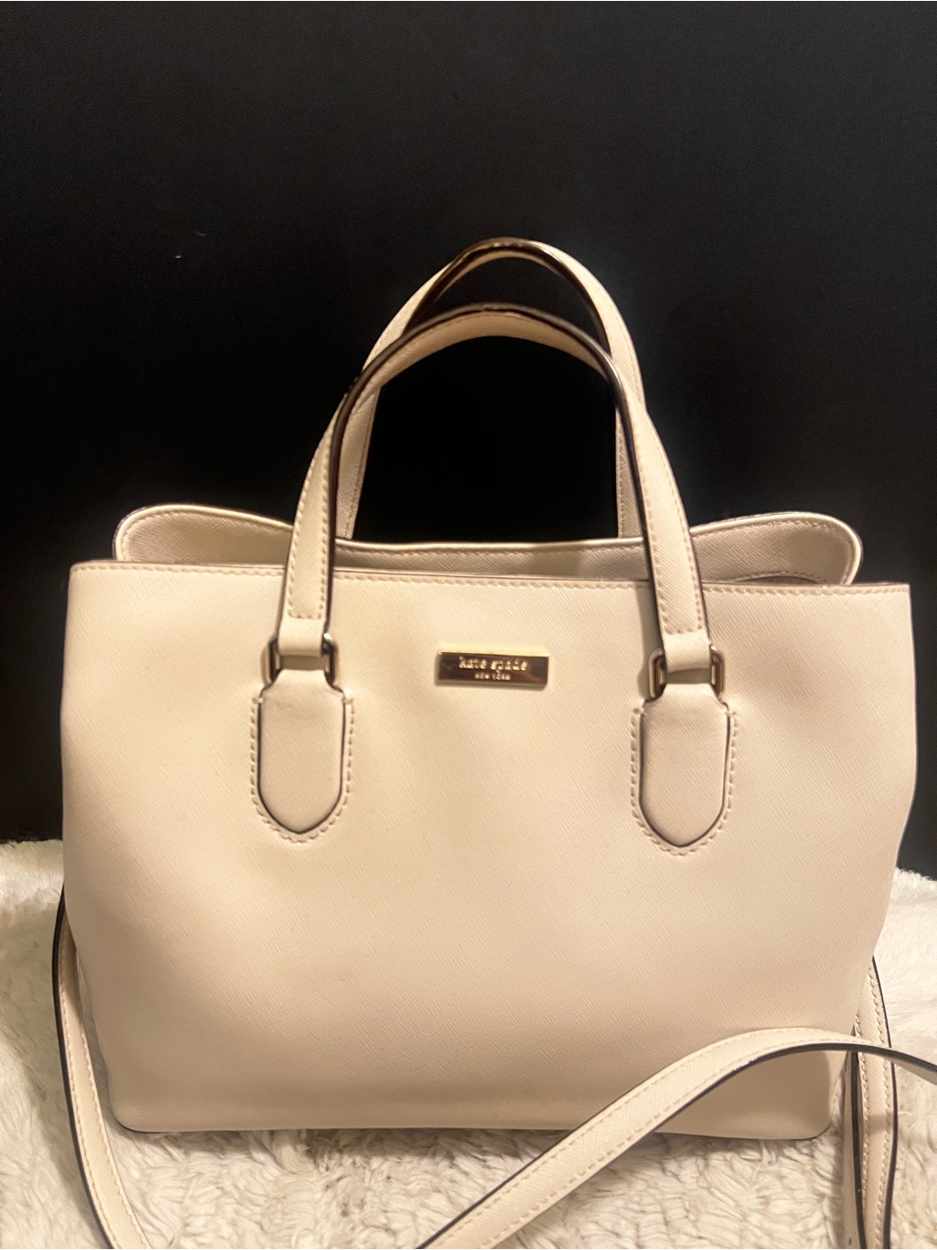 Kate Spade Laurel Way Evangelie Cream Structured Leather Satchel/Crossbody Bag